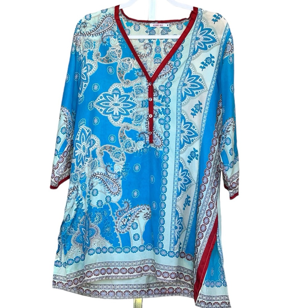 Johnny Was Los Angeles Paisley Print Chapman Silk Tunic Shirt Size M